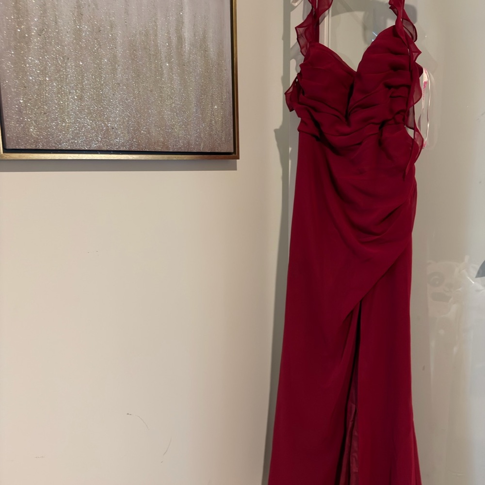 Barbie Cranberry Ruffle Halter Prom Gown